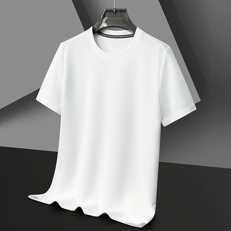 New Men Summer Waffle Round Neck Short Sleeve T-Shirt Breathable Stylish Gift