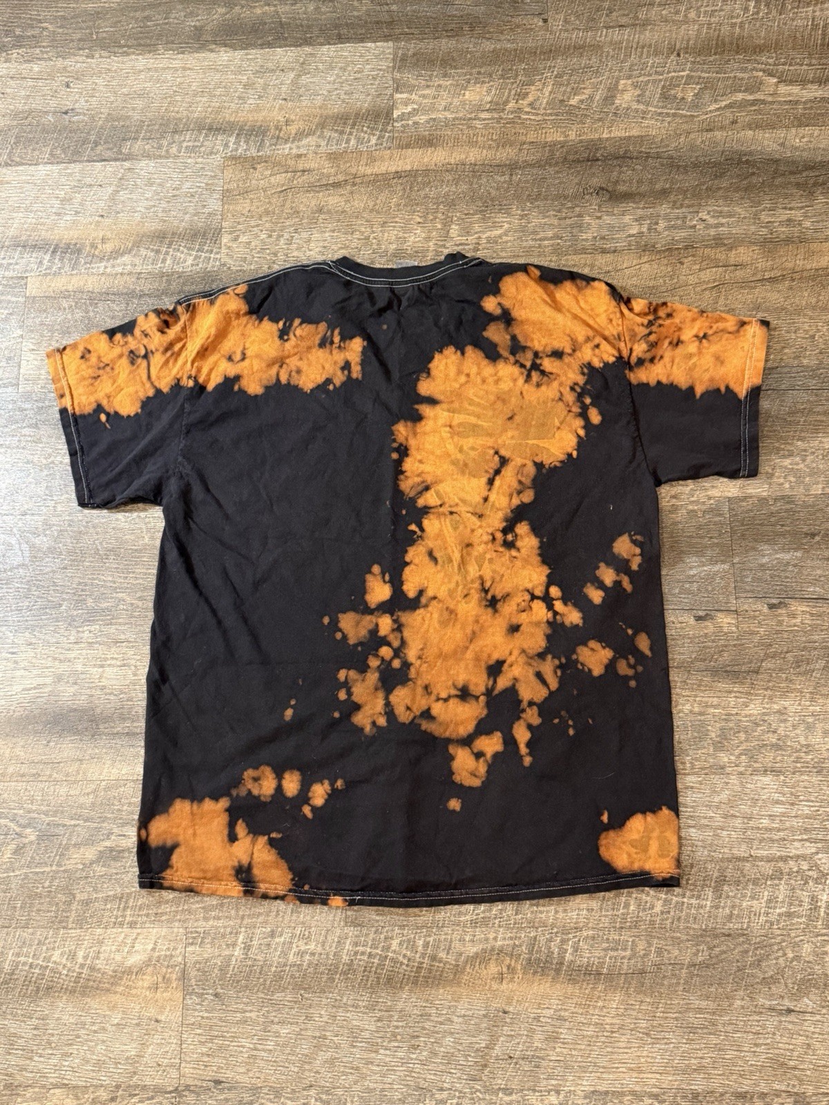 Self Paid Bleach Dye T Shirt Mens XL Black Orange Streetwear Graphic Tee gallery