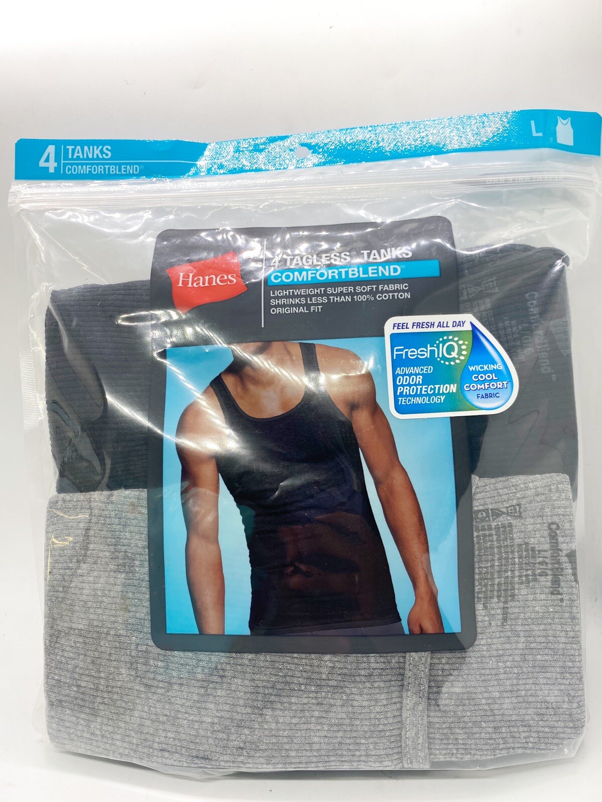 Hanes Tagless Comfort Blend Tanks Gray Black Set of 4 New With Tags Mens Size L gallery