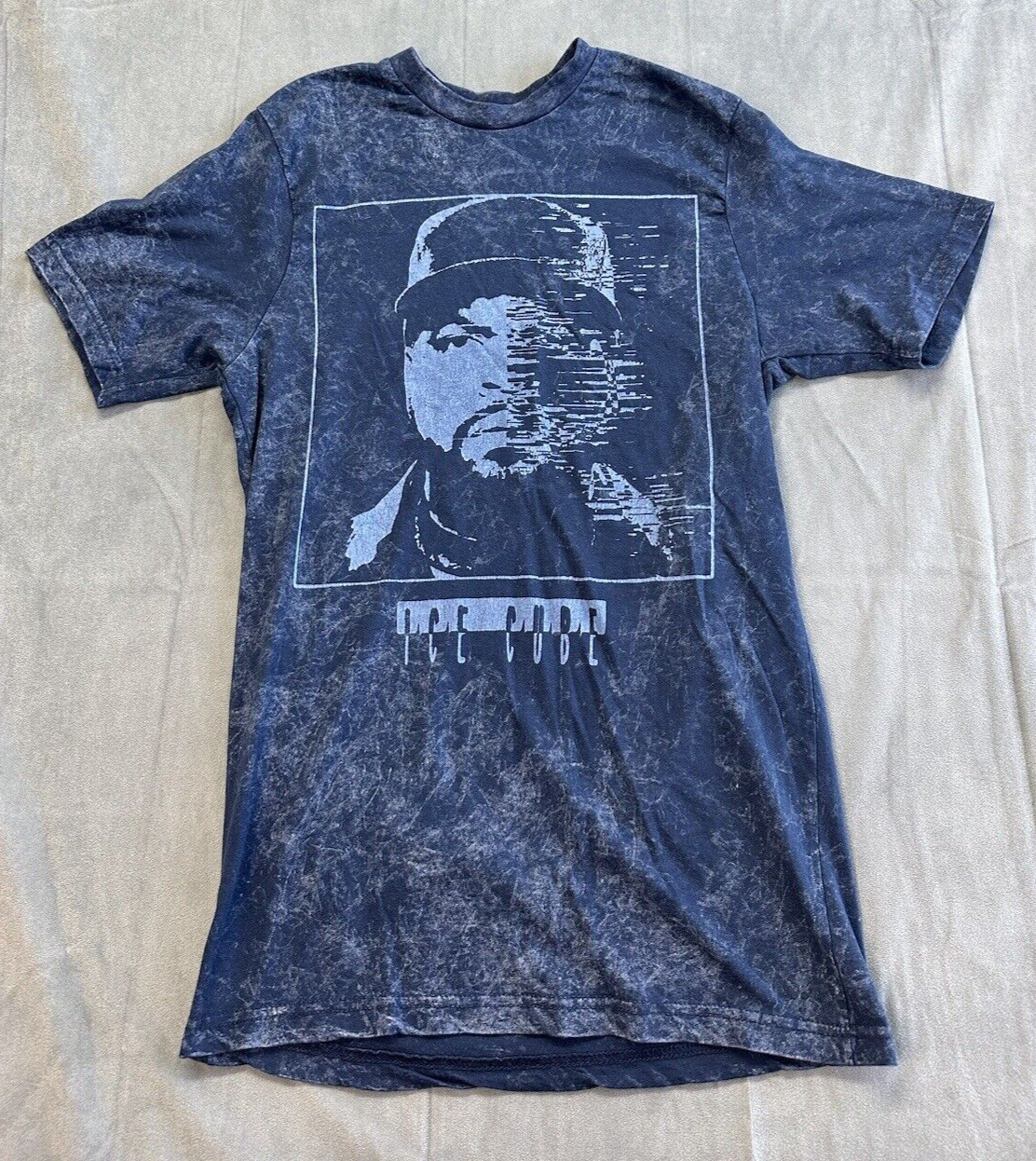 Ice Cube Picture Blue Print Tshirt Short Sleeve Graphic Tee Mens Small Digital