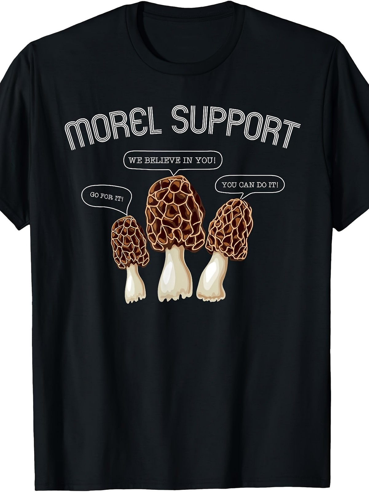 Funny Morel Mushroom T-Shirt Vintage Crew Neck, Slight Stretch Fabric, Regula