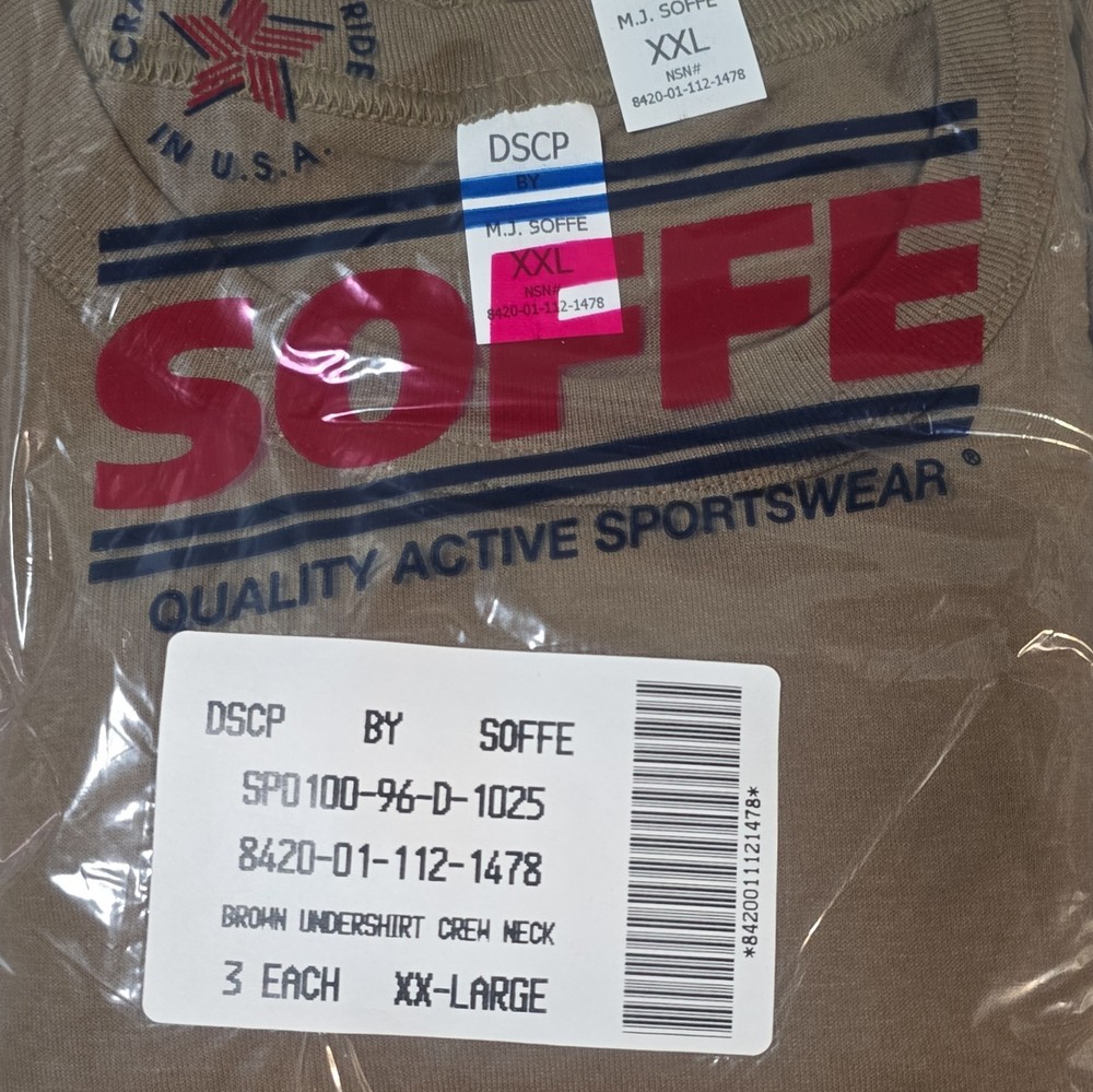 Soffe Men’s Crew Neck T-Shirt Undershirt 3-Pack Brown Regular XXL MPN