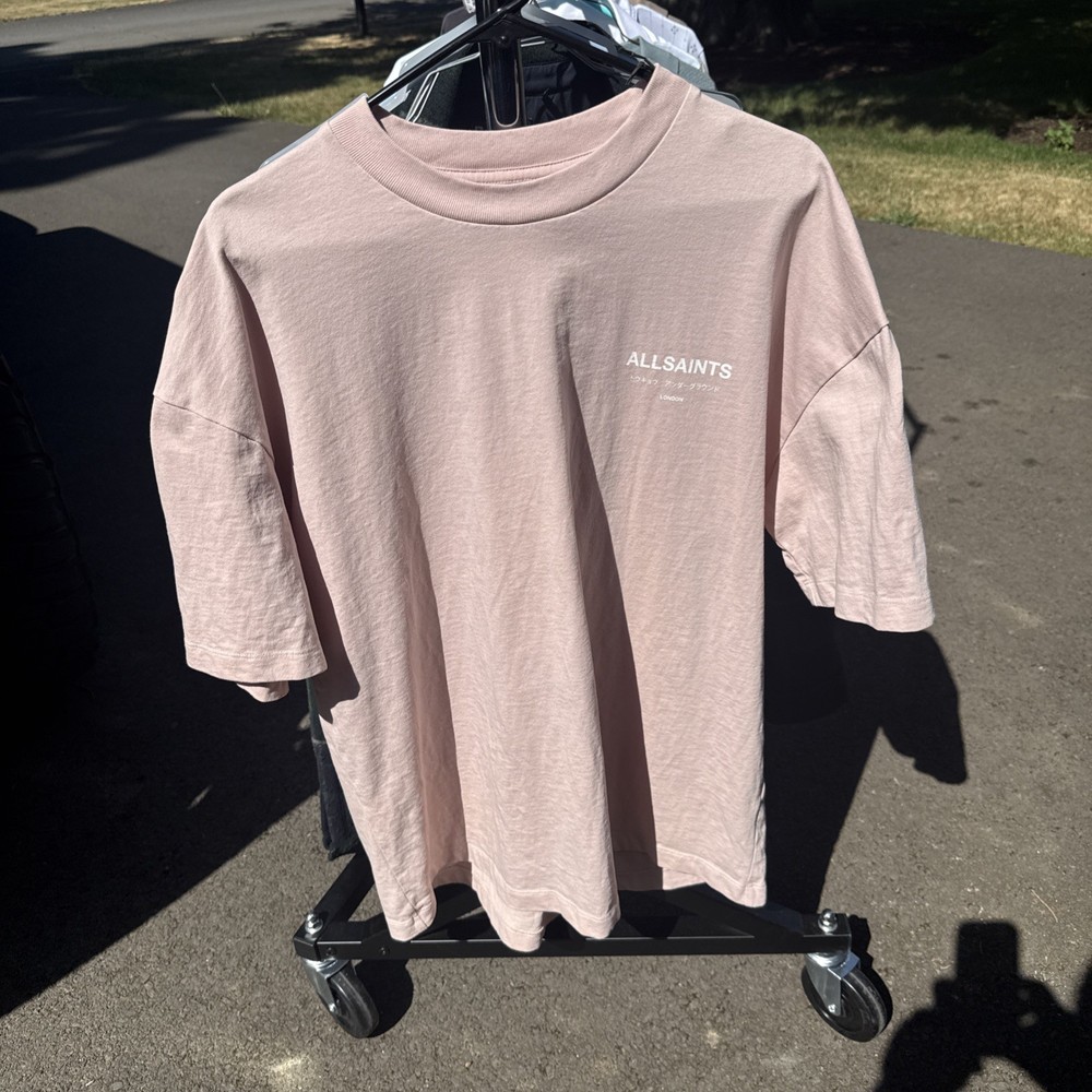 All Saints Underground Shirt Size Large Coral Oversized Graphic Organic Cotton