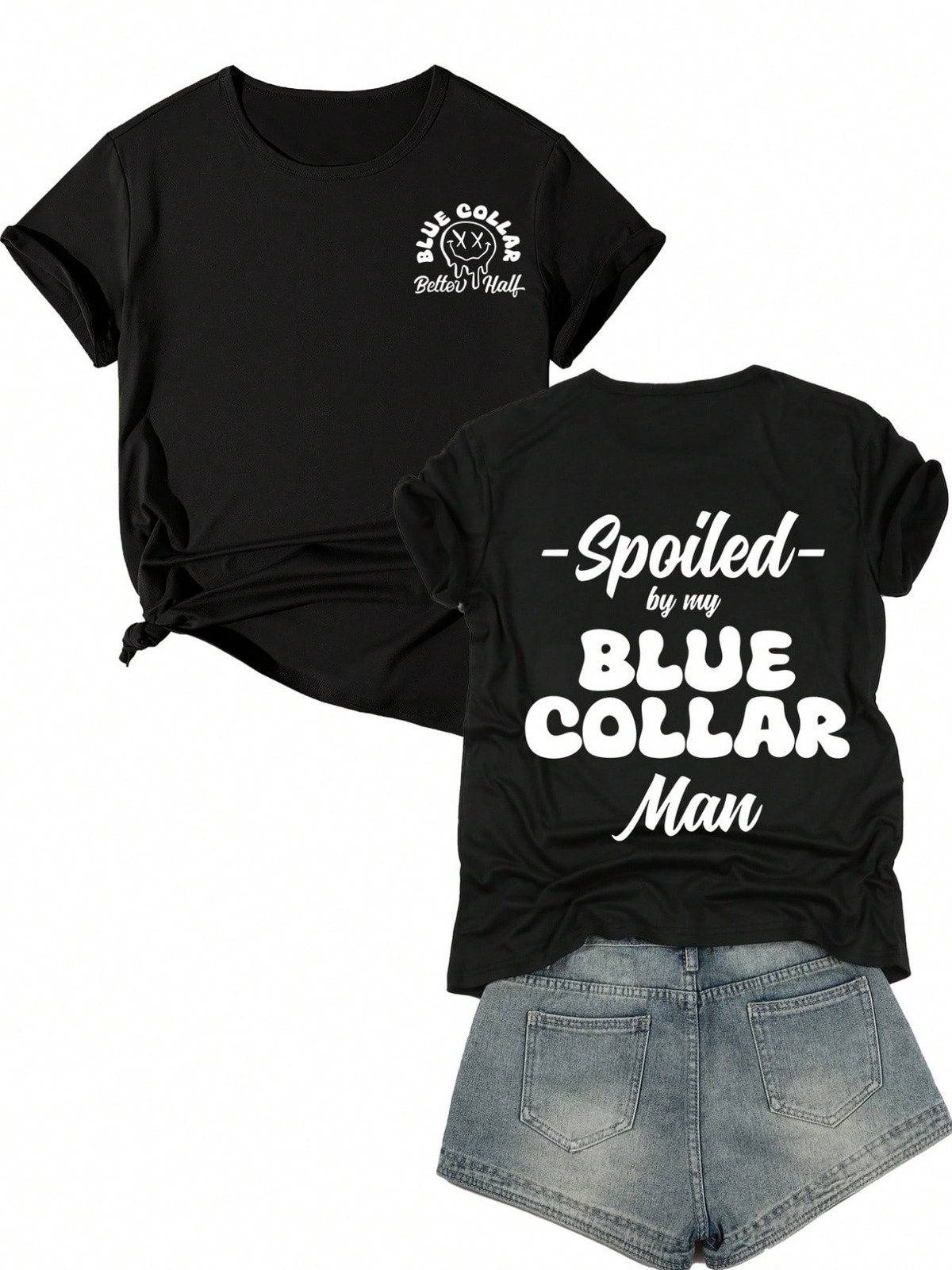 Men Printed Tops Spoiled By My Blue Collar Man Graphic Short Sleeve TShirt gallery