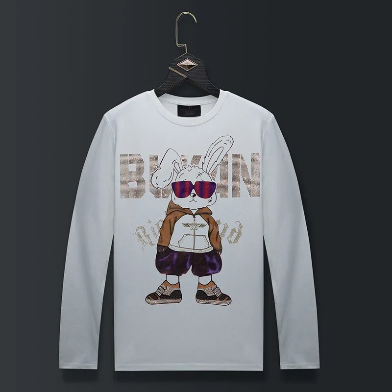 Fashion Bunny Trend Rhinestone Long Sleeve Luxury Men T-Shirt Plus Size 6XL gallery