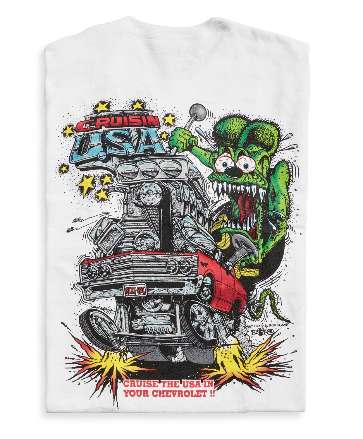 Men's Ed Big Daddy Roth Rat Fink Chevy Cruisin USA White Cotton T-Shirt M-3XL gallery