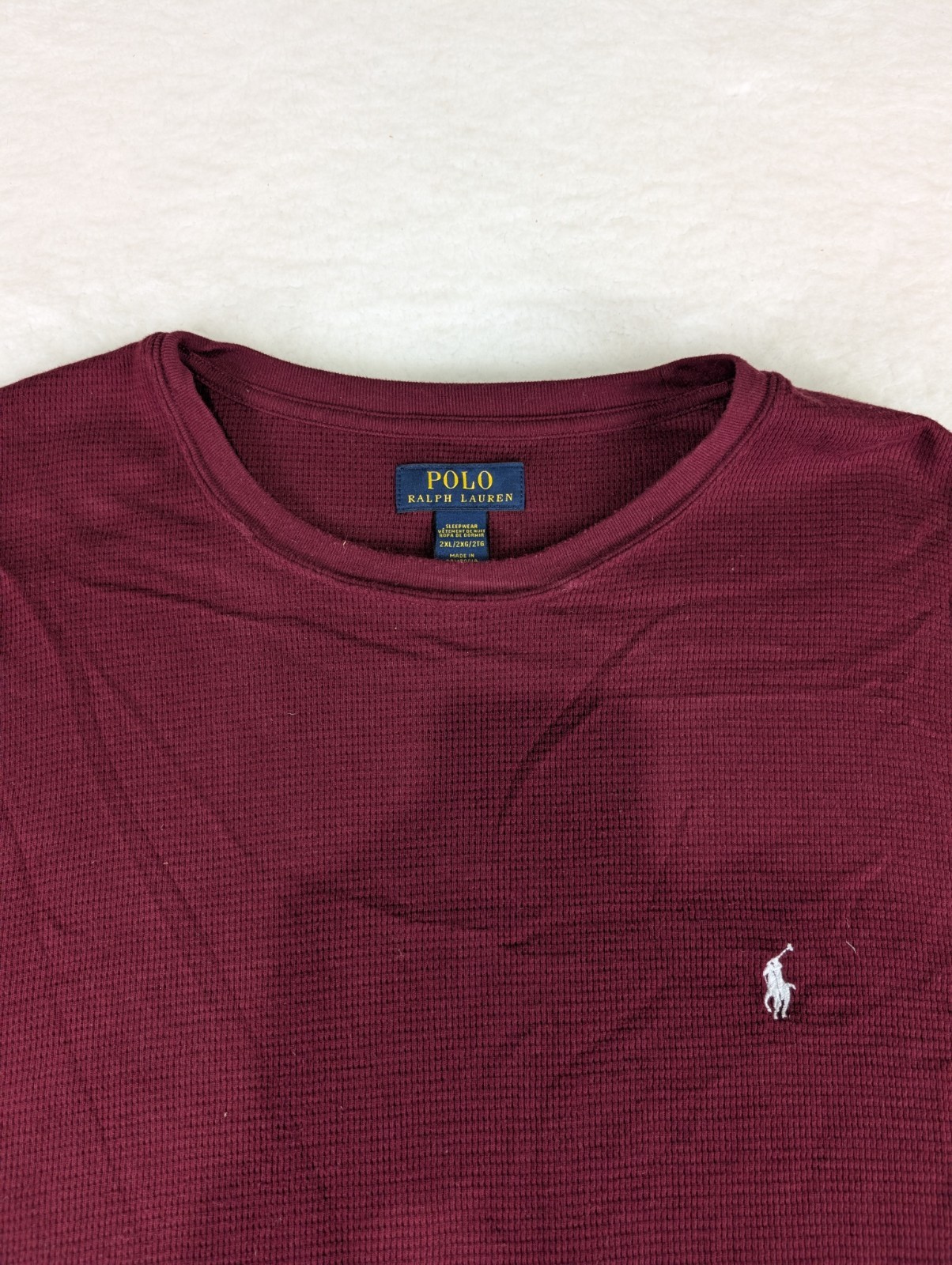POLO RALPH LAUREN Waffle Knit Crewneck Pull-On Thermal Maroon Shirt Men's 2XL gallery