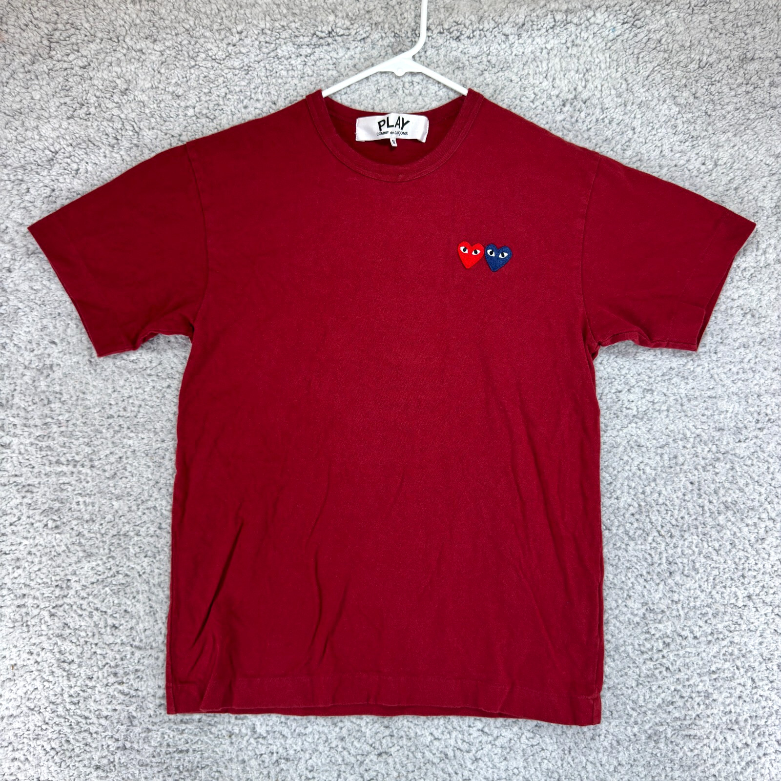 Comme Des Garcons Play Double Heart Embroidered Red Slim T-Shirt Size Medium gallery