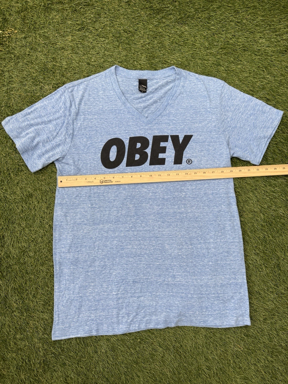 OBEY Graphic T-Shirt Made in USA Blue Streetwear Skate Tee Size L gallery
