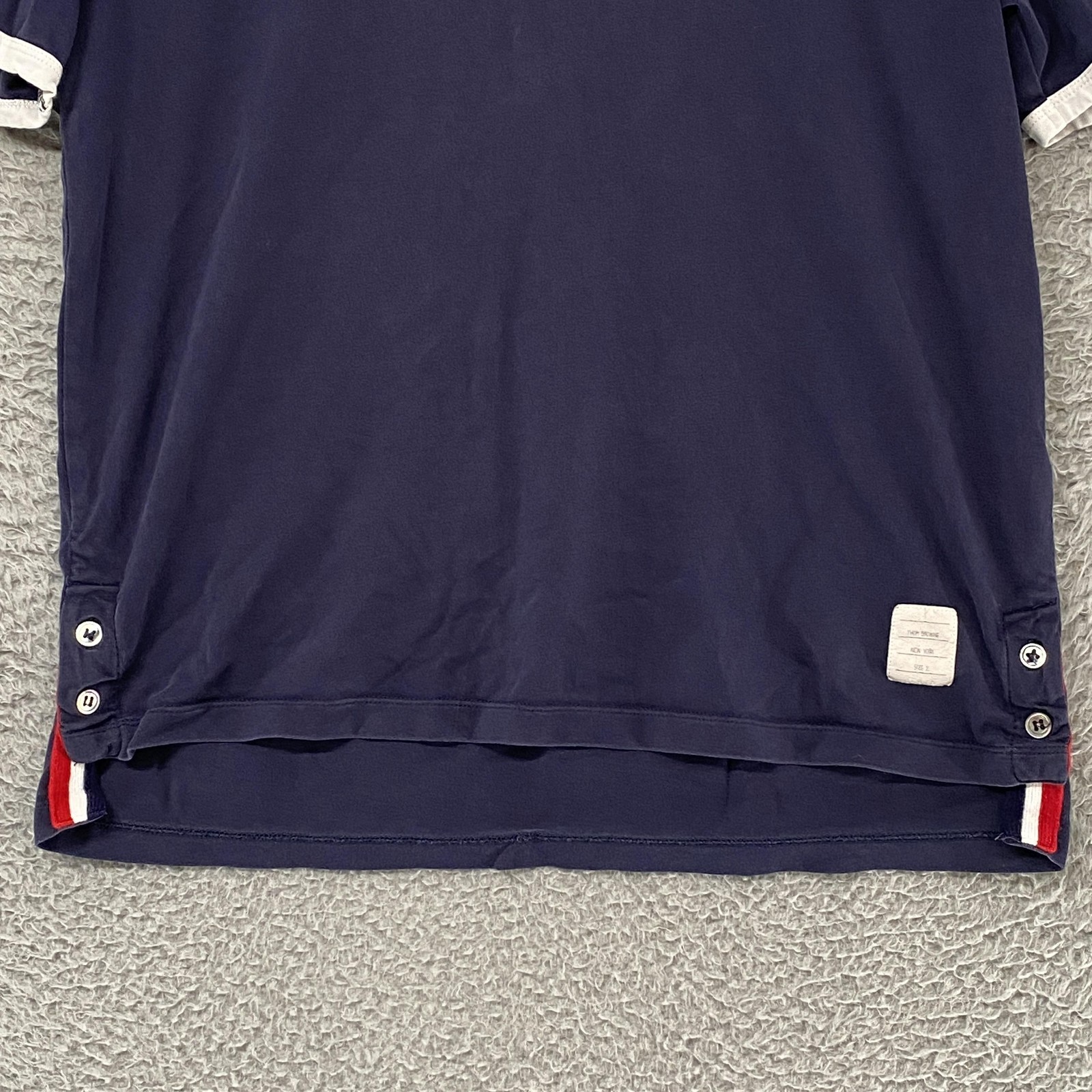 Thom Browne Ringer Shirt Mens 2 / Medium Navy Blue Side Button Made In Japan Tee gallery