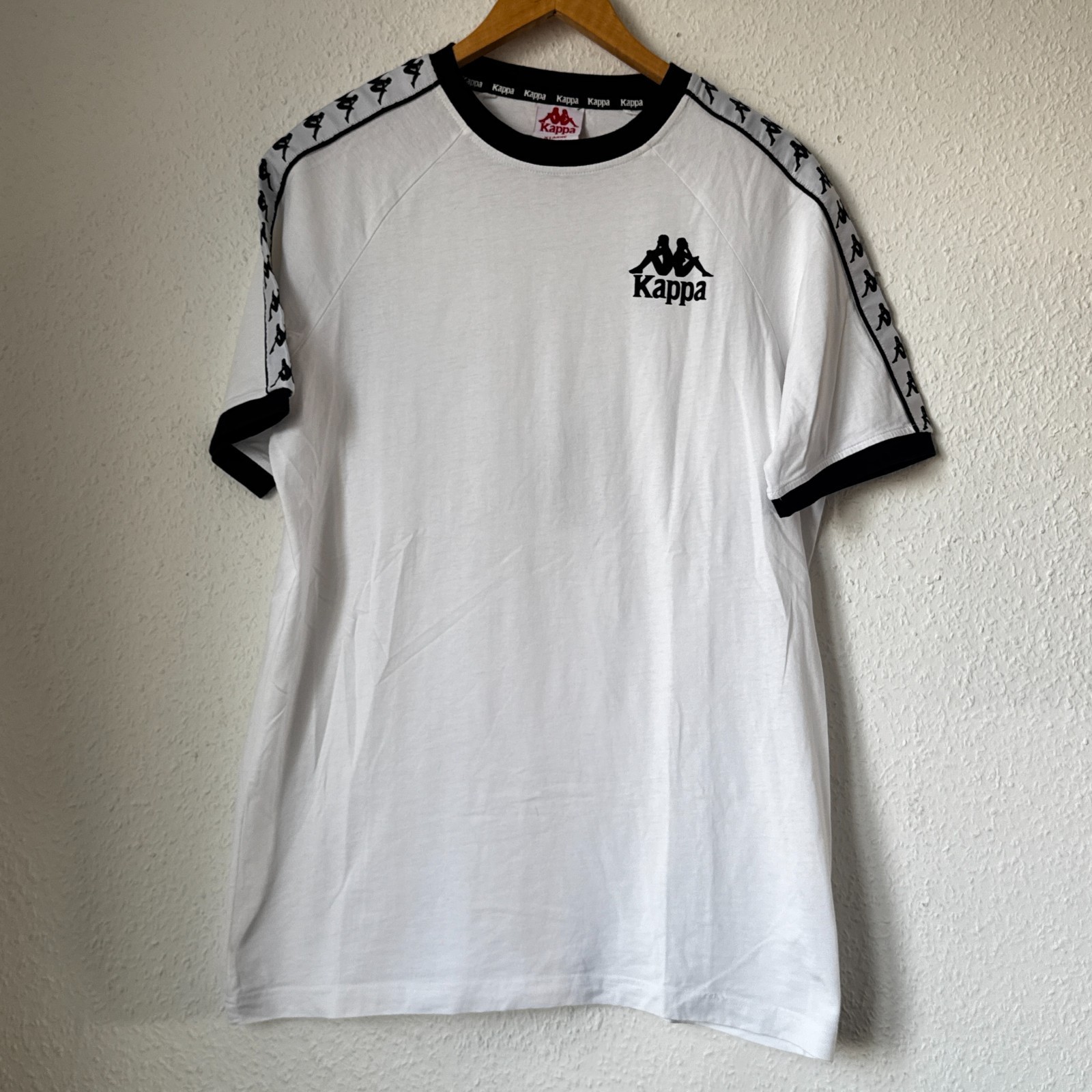 Kappa Banda T-Shirt - White/Black Ringer Tee with Logo Tape Sleeves - XL gallery