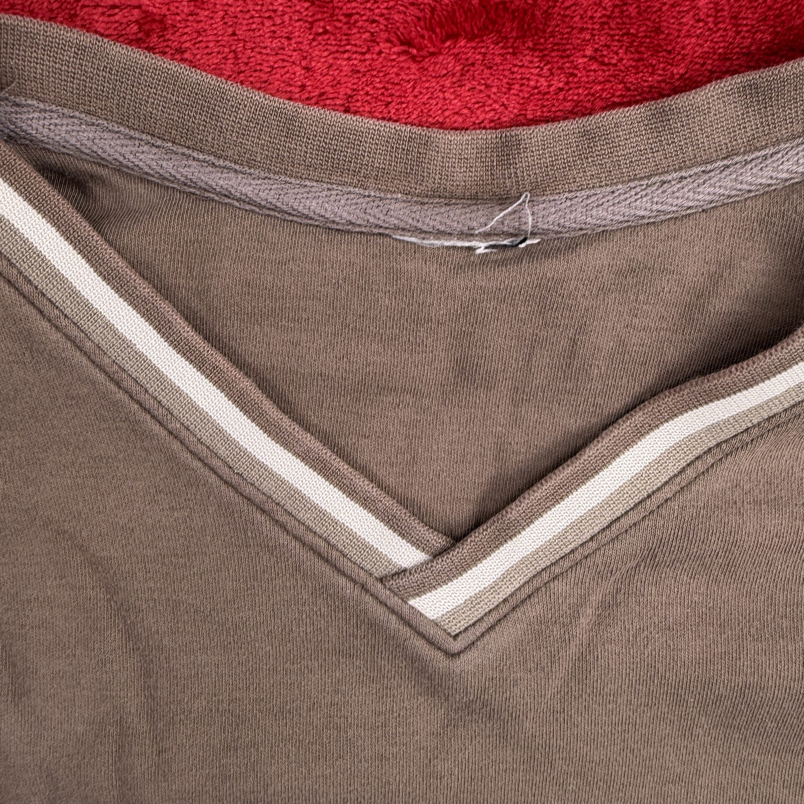 Columbia Men's V-Neck Long Sleeve T-Shirt Olive Green Striped Collar Size L gallery