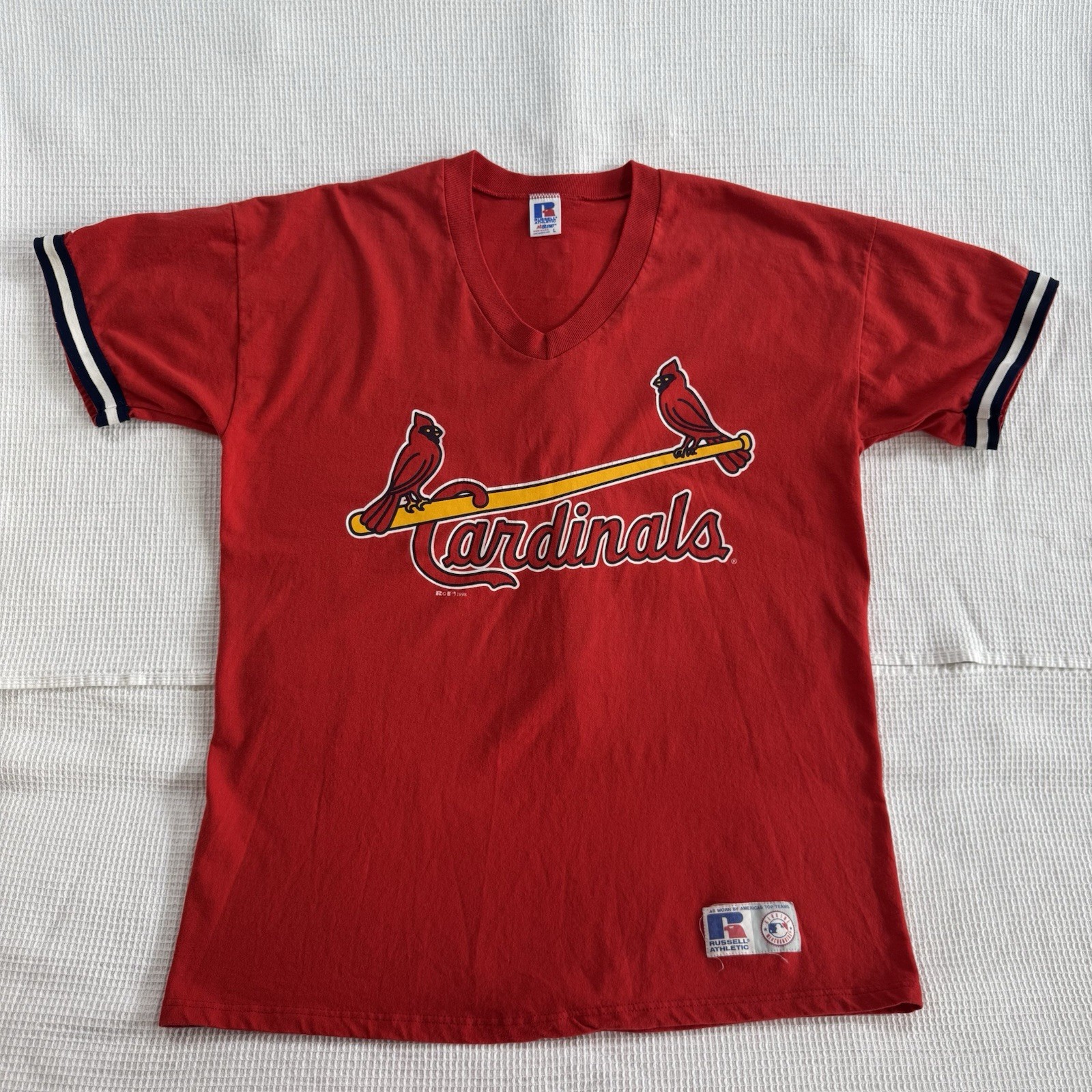 Vintage Russell Athletic V Neck Baseball T-Shirt Men’s L St Louis Cardinals 1998 gallery