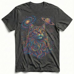Cosmic Cat Saturn Galaxy Sacred Geo Psychedelic T-Shirt Trippy Space Feline Tee