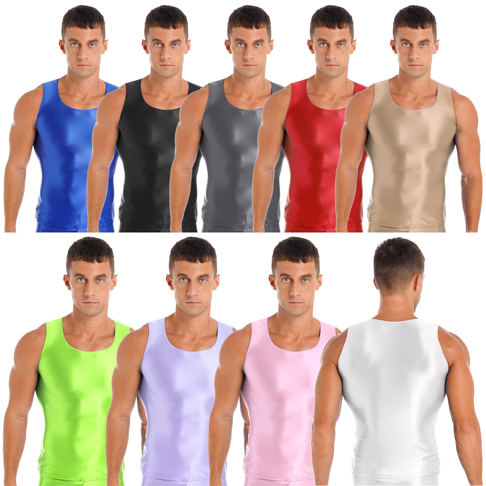 Men Satin Silky Tank Top Vest Running Workout Muscle Tee Shirts Undershirt Tops gallery