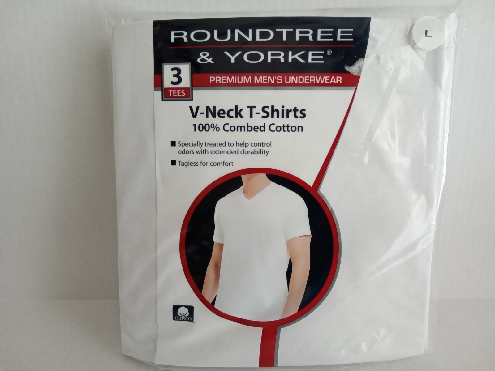Roundtree & Yorke V Neck T Shirt 3 Pack Size Large Mens 100% Combed Cotton New gallery