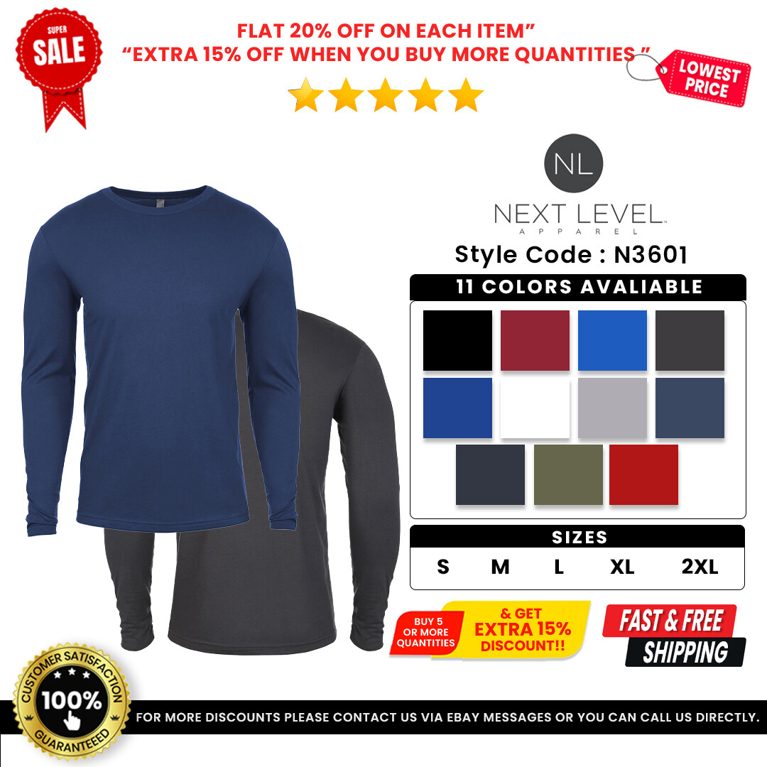 Next Level Apparel 3601 Men's Long Sleeve Cotton Crewneck Tee Top T-Shirt gallery