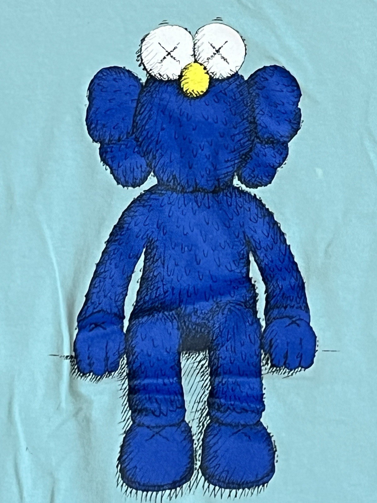 Uniqlo KAWS Light Blue Cotton Graphic Logo Crew Neck Men's T-Shirt Size Small gallery