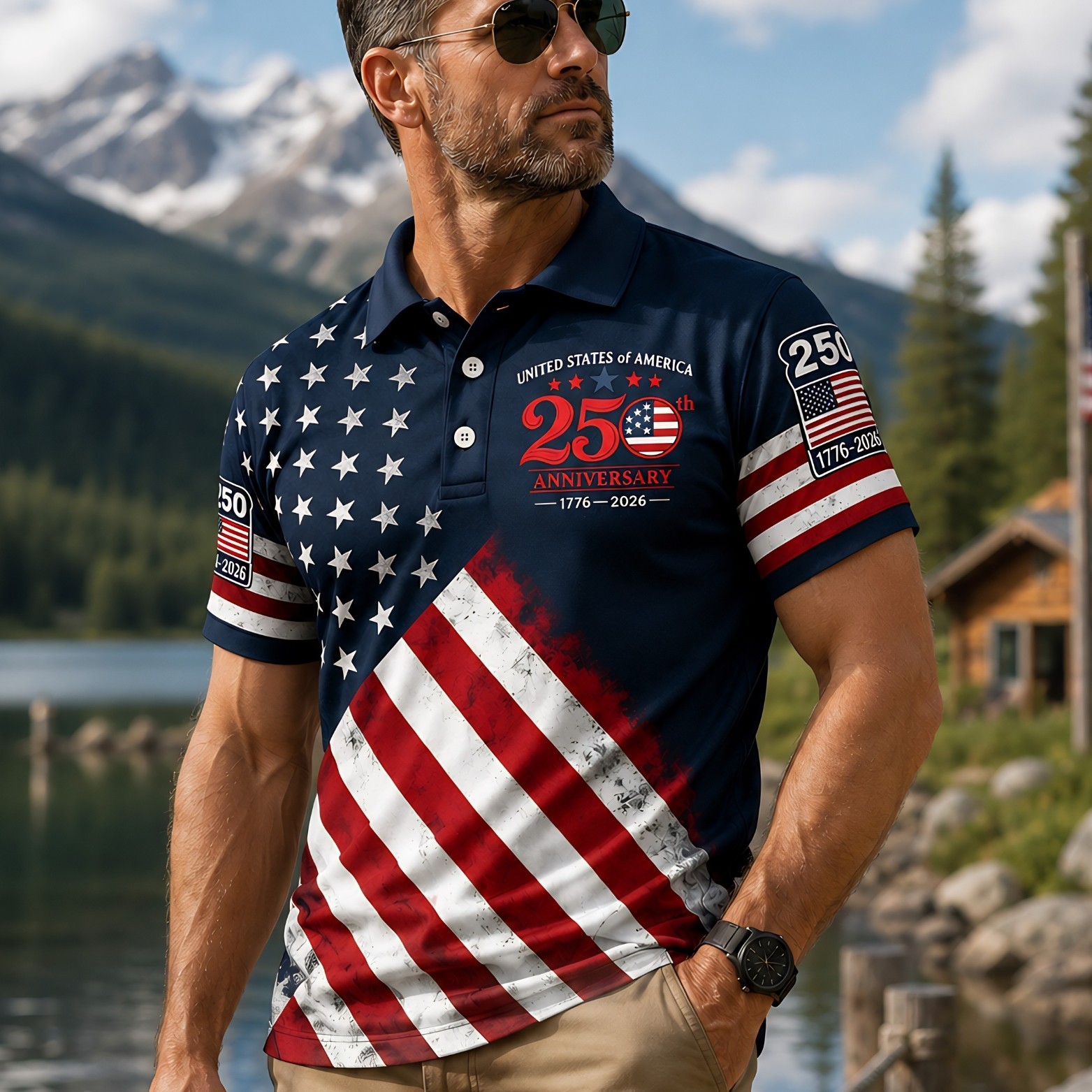 Vintage America 250th Anniversary Patriotic Shirt Men's US Flag Top Shirt(S-5XL) gallery