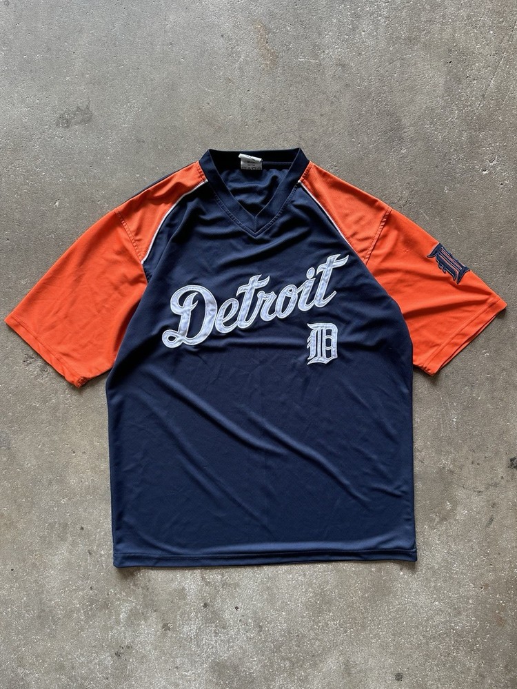 Vintage 2000s Detroit Tigers MLB Baseball Jersey T Shirt Embroidered Blue Sz L￼