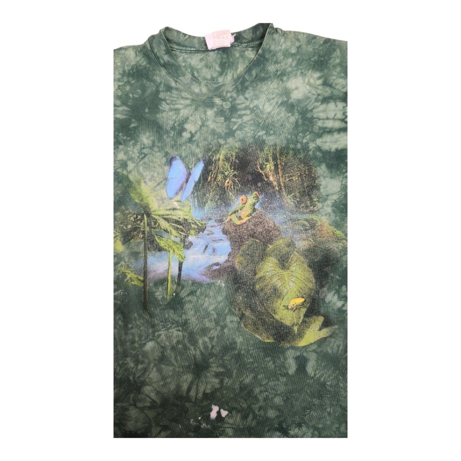Vintage 90s Discovery Channel Tie Dye Rainforest Tshirt Green Frog Nature Large gallery
