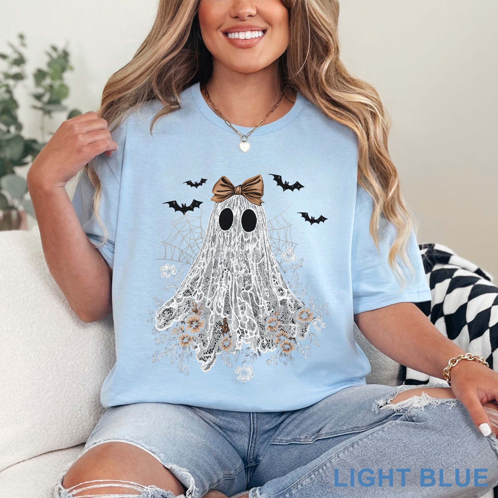 Halloween Lace Ghost Shirt, Cute Floral Ghost Shirt, Spooky Fall Floral, 203651 gallery