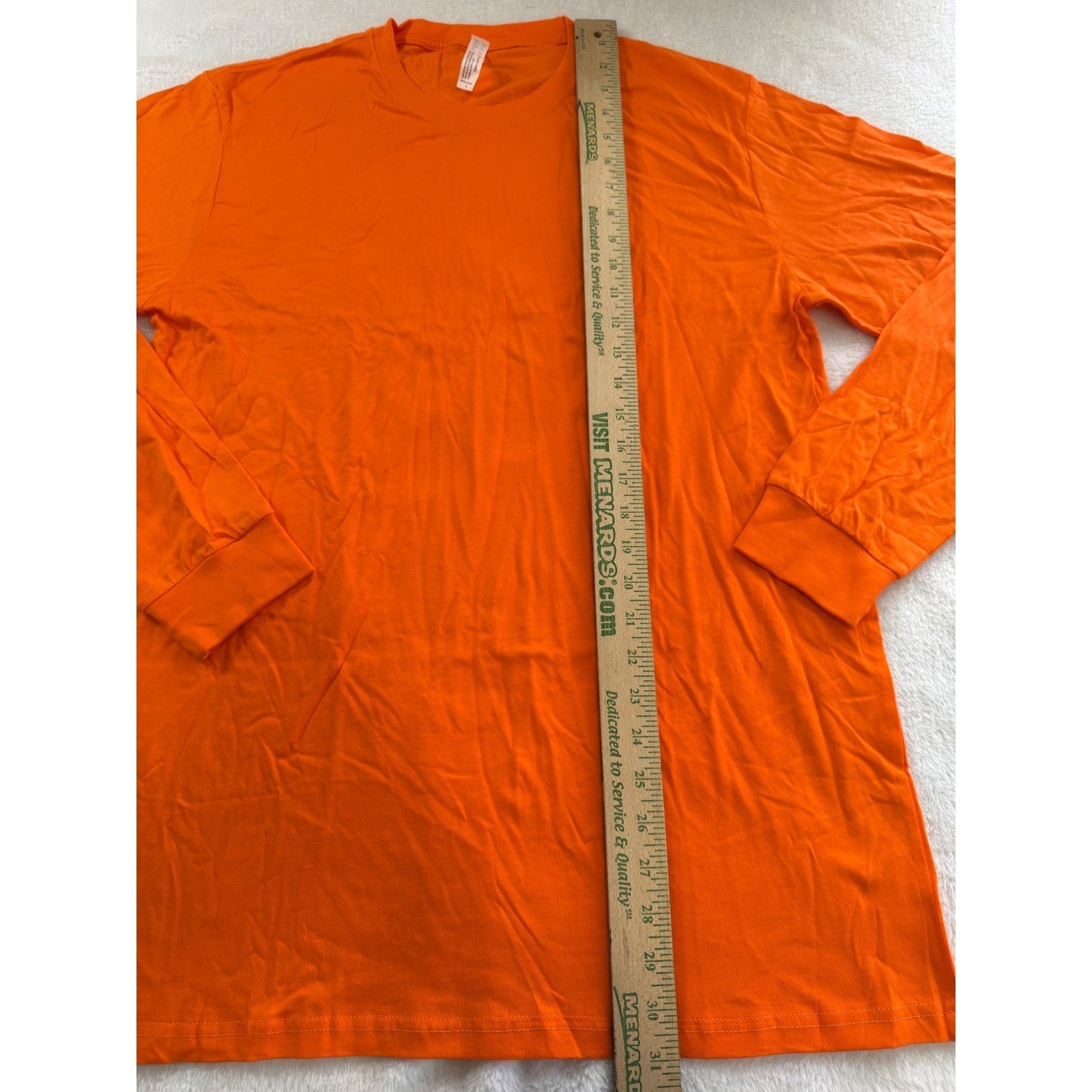 Unisex Orange Long Sleeve Crewneck T-Shirt 100% Cotton Ribbed Cuffs Size L gallery