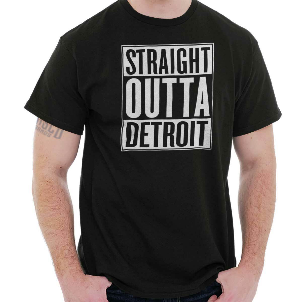 Straight Outta Detroit Michigan Souvenir Womens or Mens Crewneck T Shirt Tee gallery