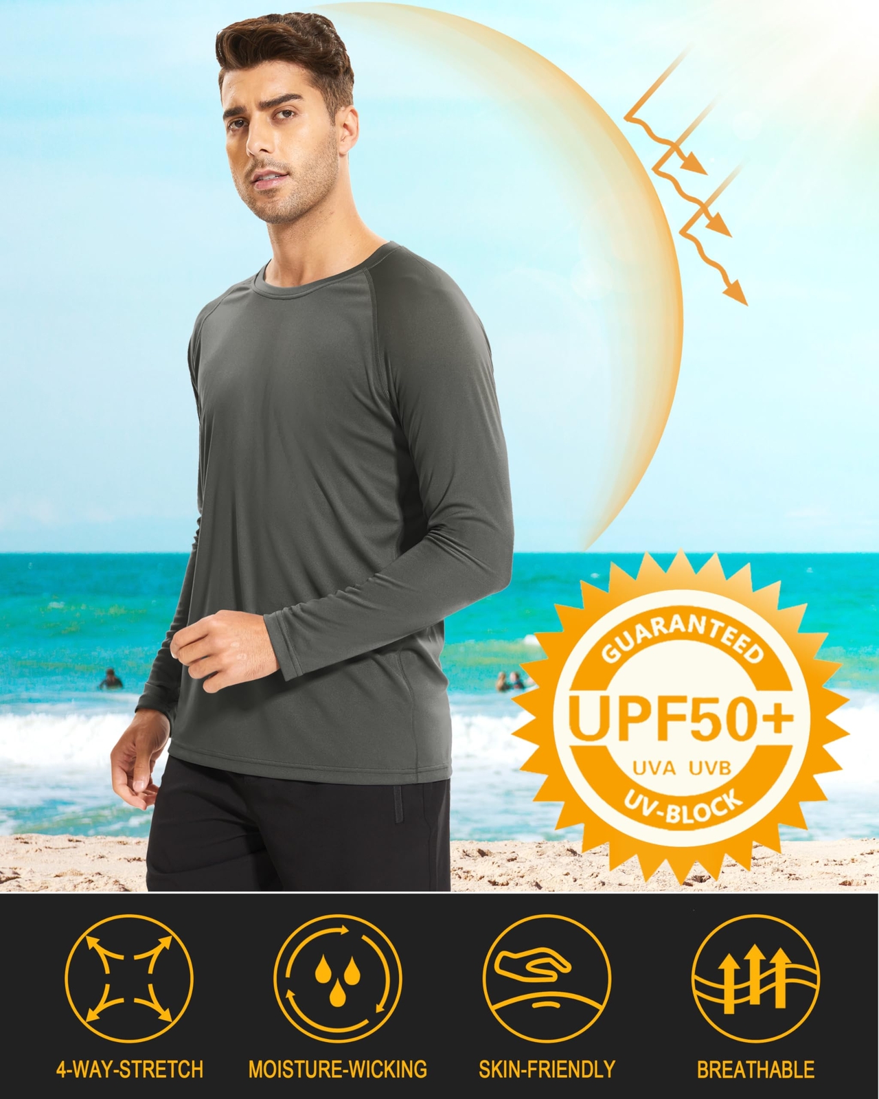 Men's Long Sleeve Shirts UPF 50+ UV Sun Protection Athletic Shirt Run Rash Guard gallery