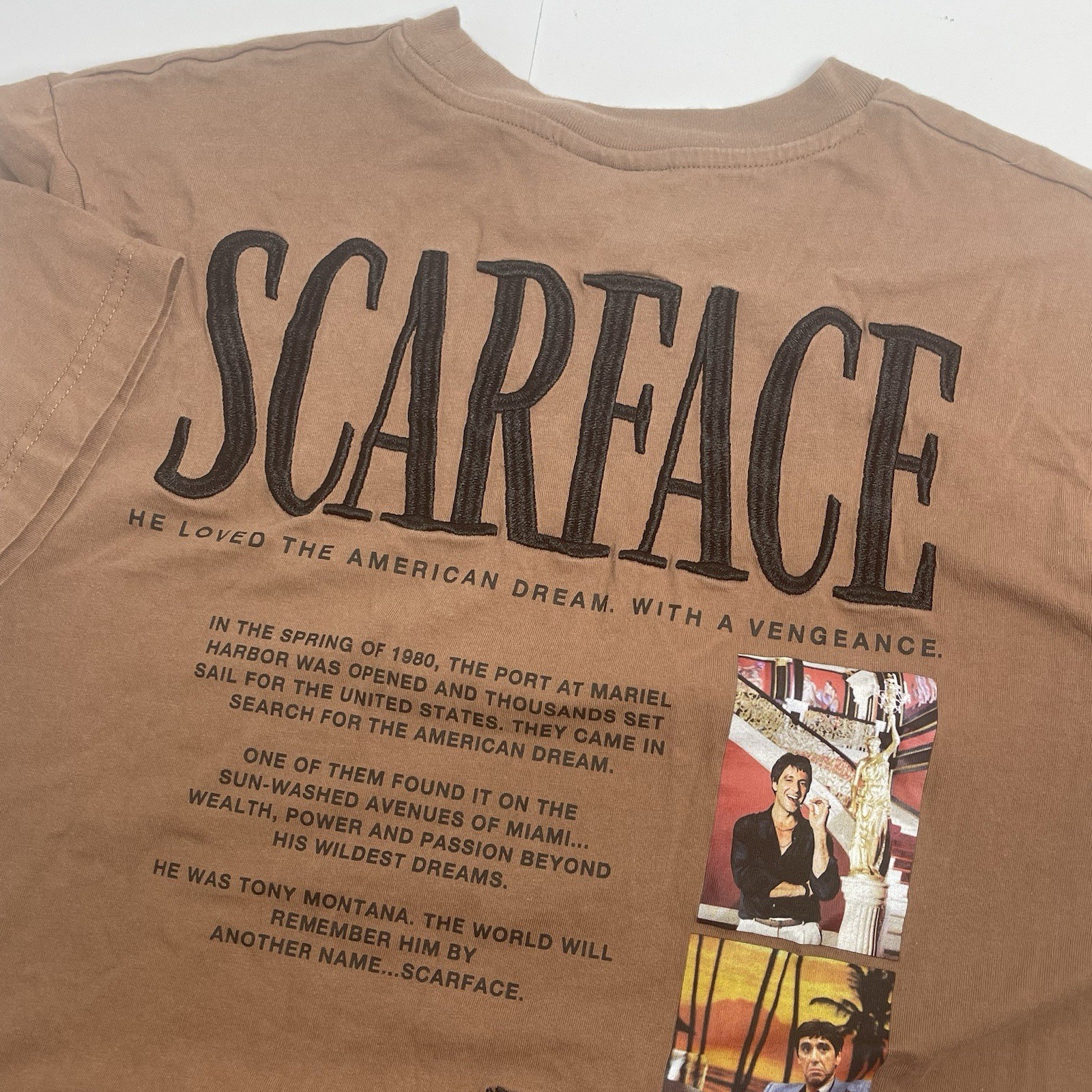 Scarface Shoe Palace Large T-Shirt Tee Brown Embroidered Pacino Montana Movie gallery
