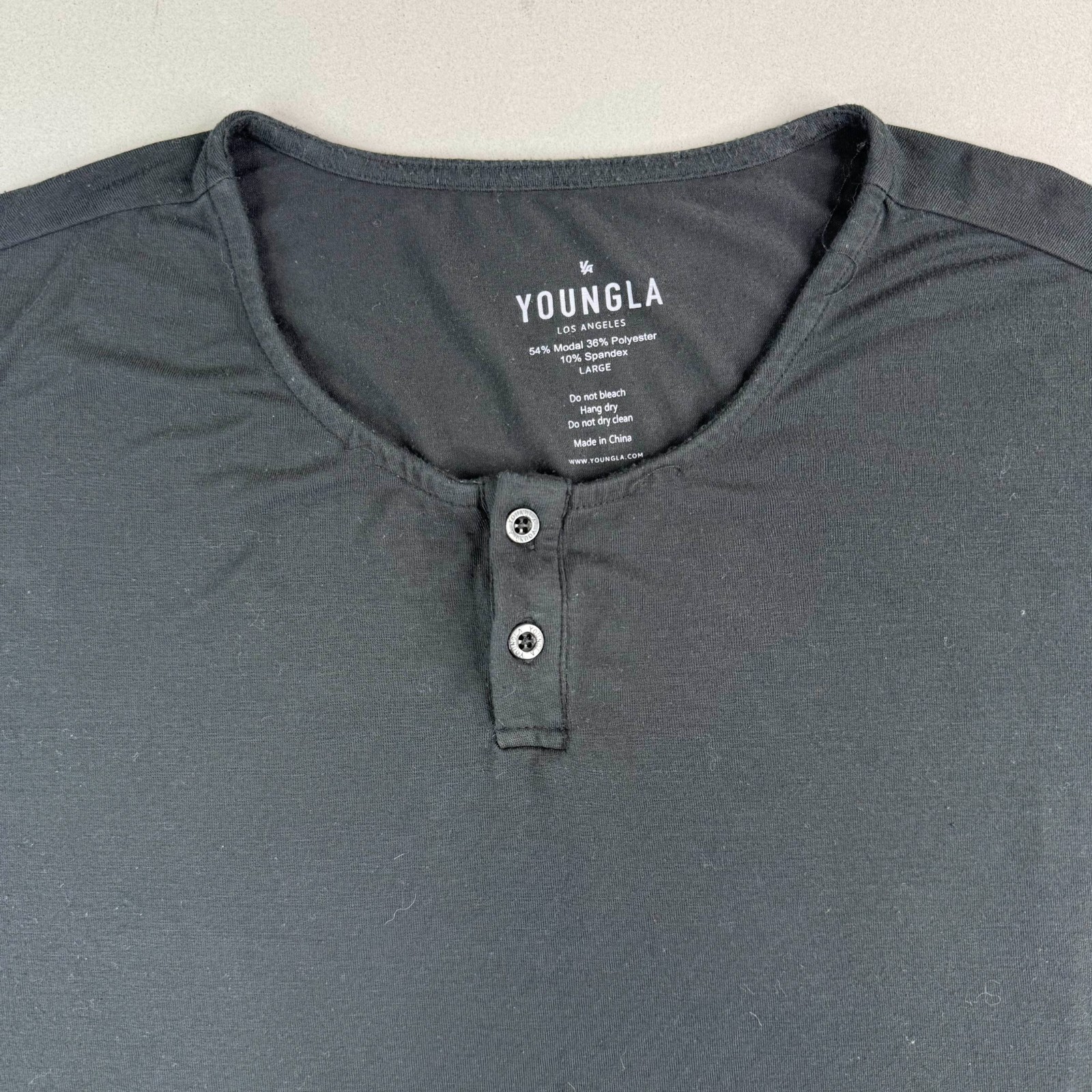 YoungLA Mens Large Dark Gray Modal Polyester Spandex Oversized Henley T-Shirt gallery