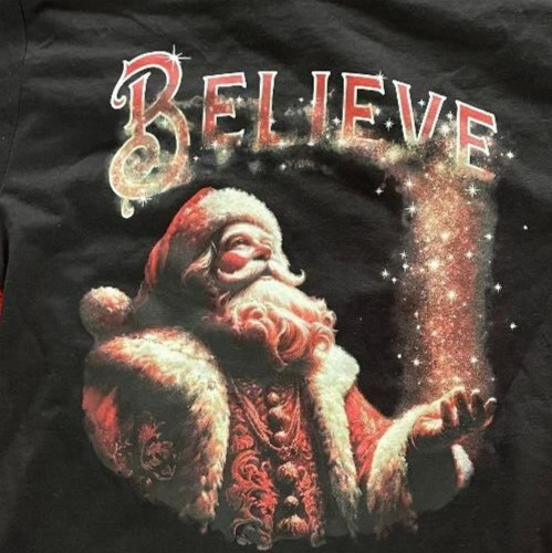 Holiday Time Mens Black Christmas Santa Believe Graphic T-shirt Size S 34-36 NWT gallery