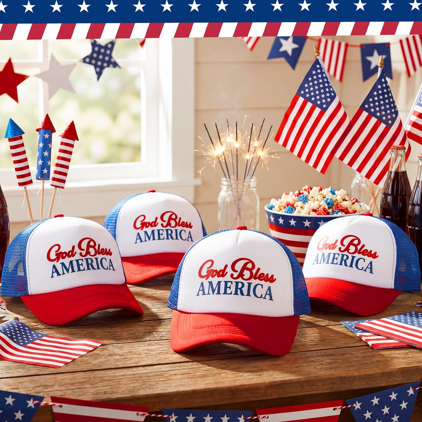 4 Pack 250th Anniversary Patriotic Hats Bulk Adjustable 4th of July Trucker H... gallery