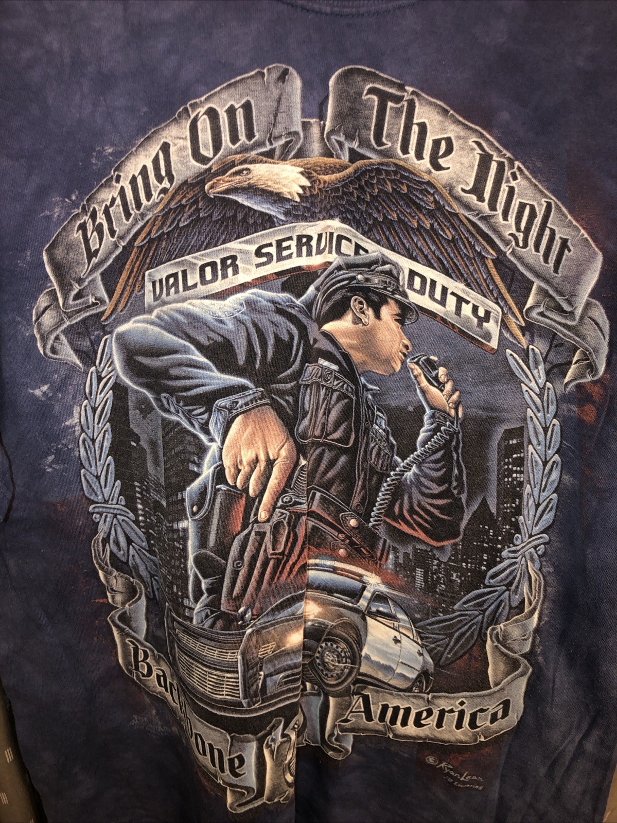 Backbone Of America ‘Valor Service Duty” Police Themed Blue Dyed Graphic T Sz LG gallery
