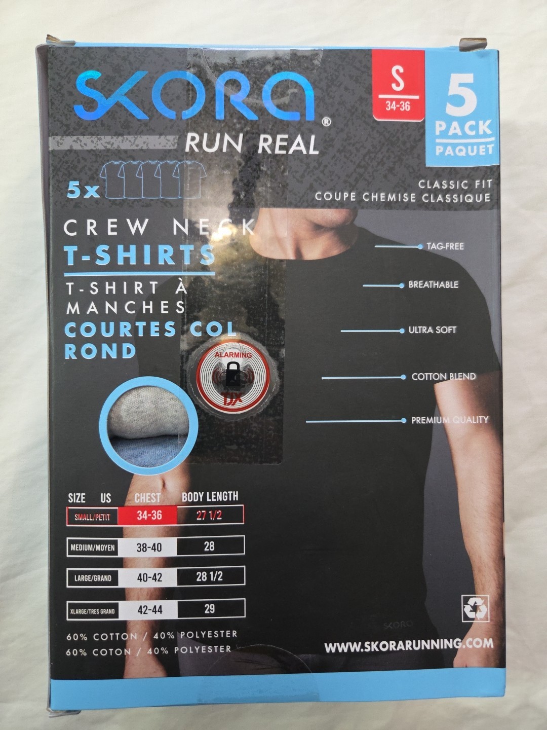 Skora Run Real Men’s 5-Pack Crew Neck T-Shirts Small 34-36 Blend NWT $62.50 gallery