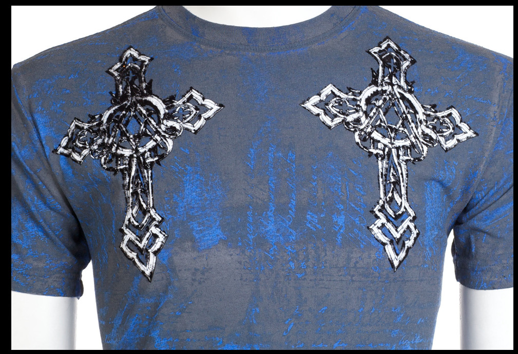 ARCHAIC by AFFLICTION Blue Grey STONE RANGER Short Sleeve Slim Fit T-shirt NWT gallery