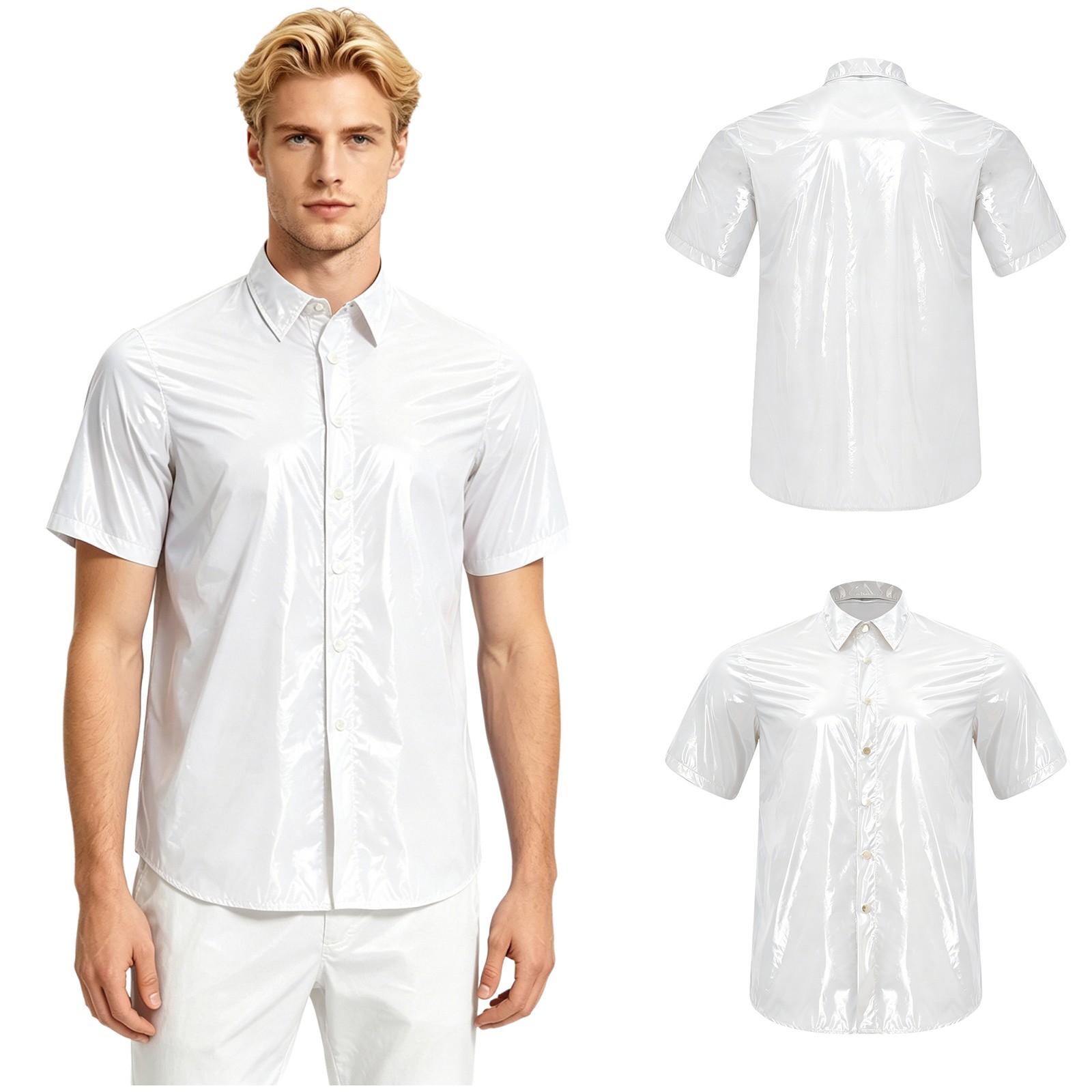 US YiZYiF Men Plastic Work T-shirt Leak Proof Lightweight Turn Down Collar Shirt gallery