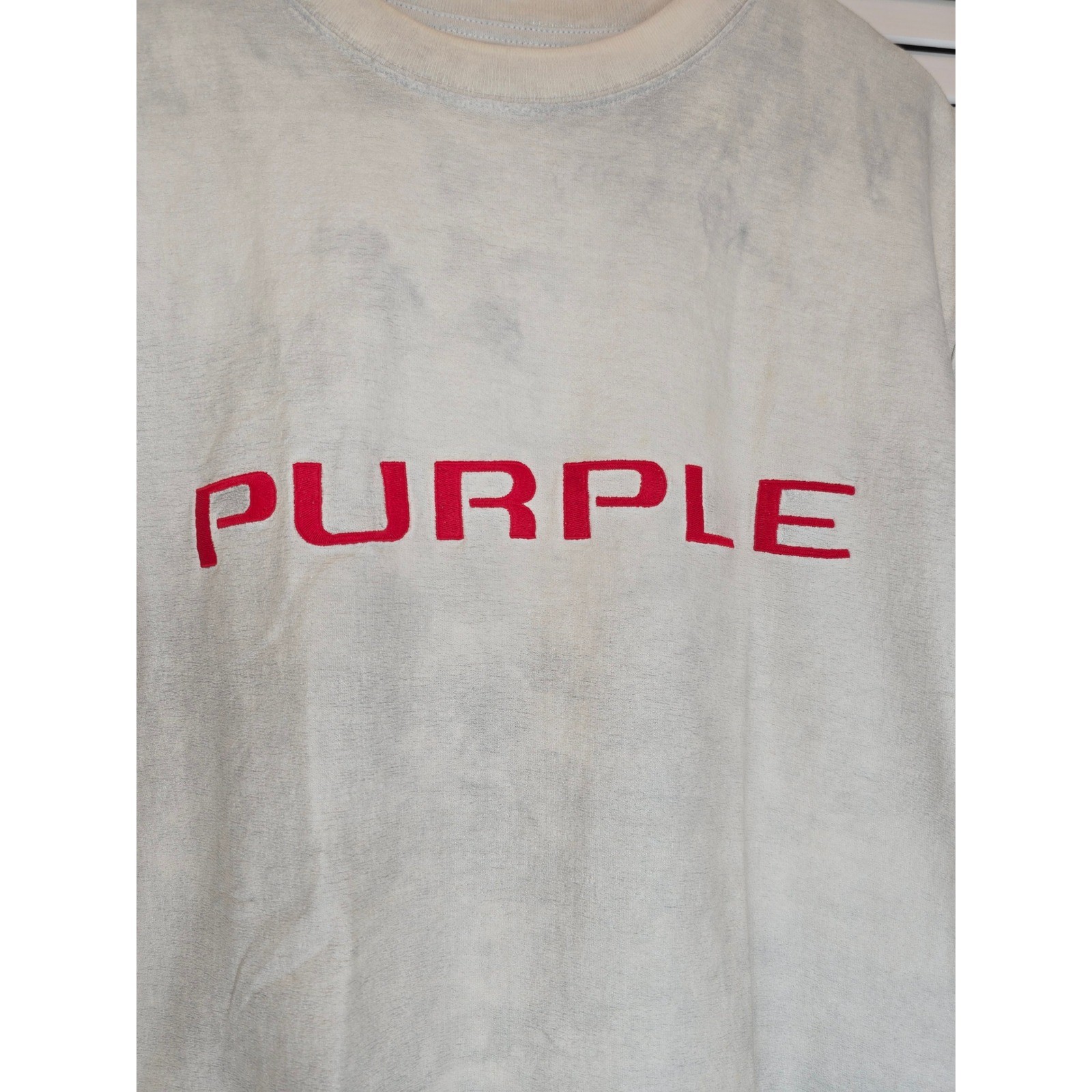 PURPLE BRAND T-Shirt Mens Medium Silver-Effect Textured Knit Logo Tee Streetwear gallery