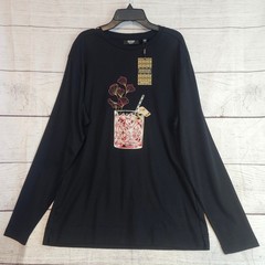 Murano Large Liquid Luxury Slim Fit Timeless Twenties LS T-Shirt Black NWT L1004