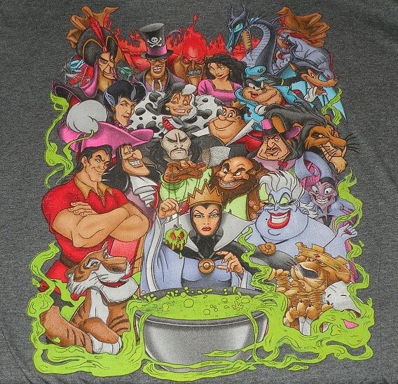 Disney Villains Men’s XL SS Tee Graphic Gray Gaston Ursula Maleficent Cruella gallery