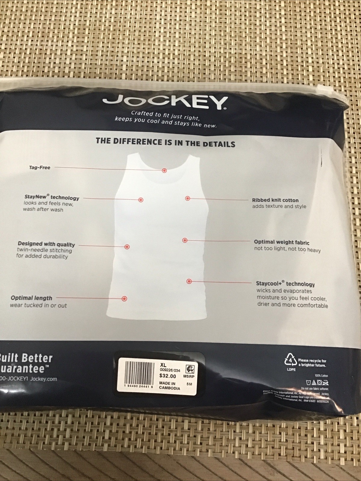 Jockey 4 Cotton Tanks Black /Gray XL 46-48 Brand New Sealed gallery