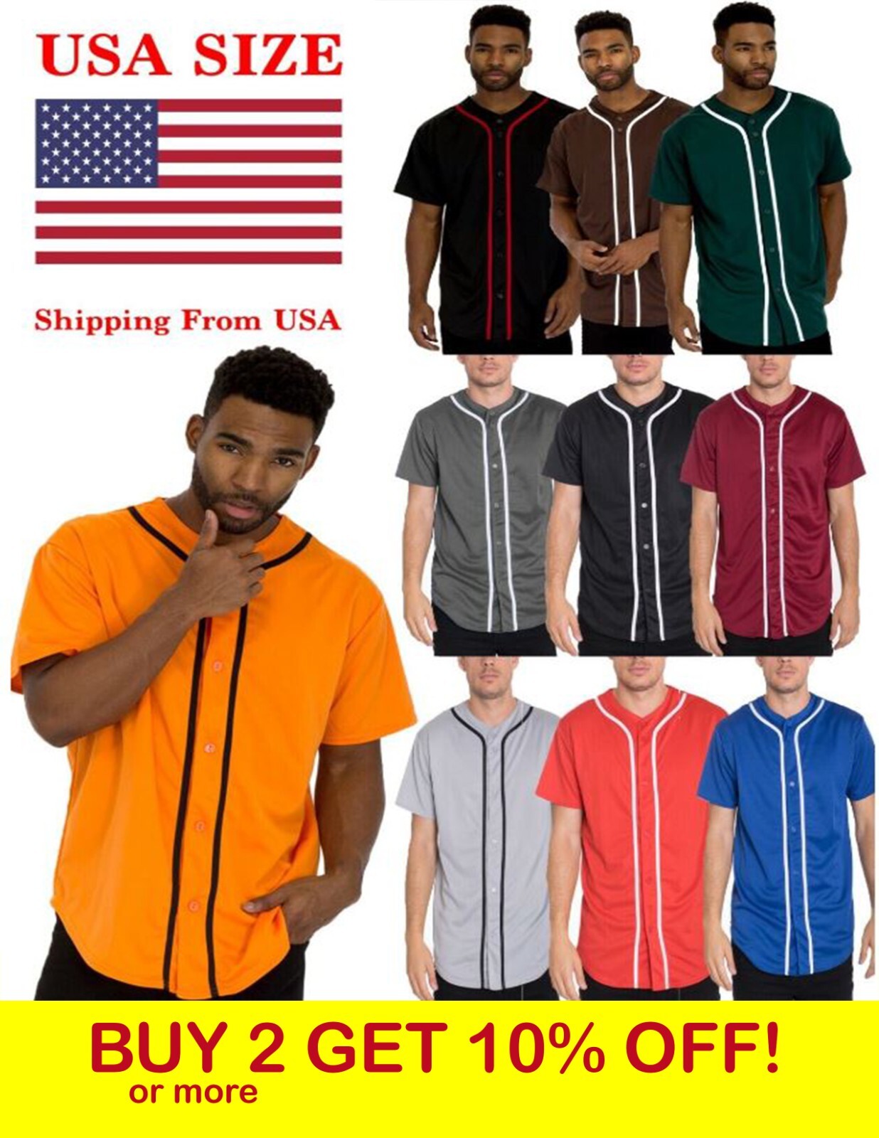 Mens Baseball JERSEY Raglan Plain T Shirt Team Sport Button Fashion Tee Casual gallery