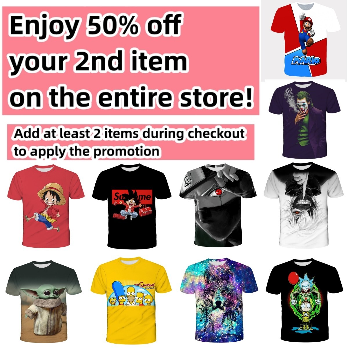 Anime Manga T-Shirt Cartoon Double-Sided Unisex Adult Size Large Medium Small gallery