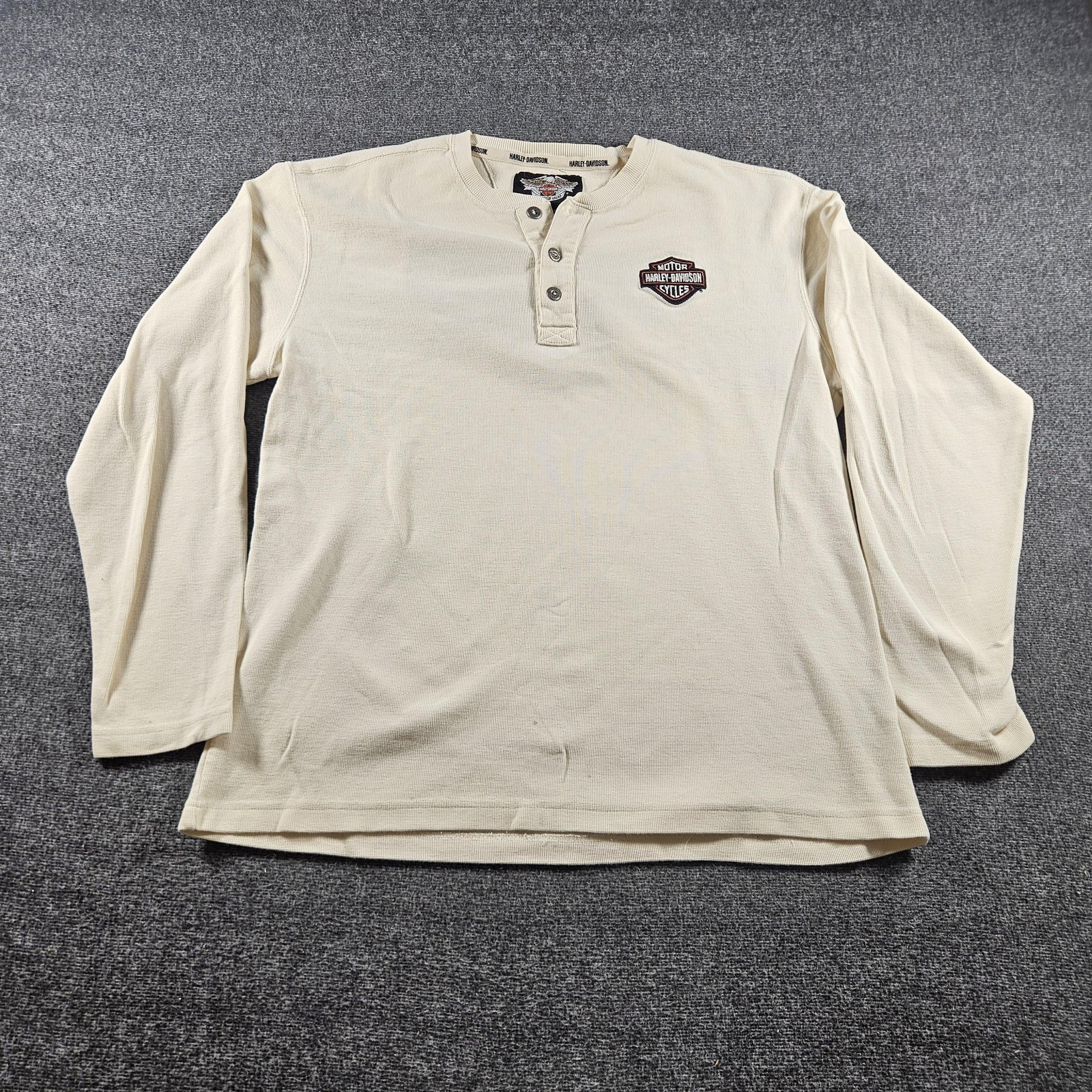 Harley-Davidson Shirt Mens Large White Thermal Henley Long Sleeve Biker Tee gallery