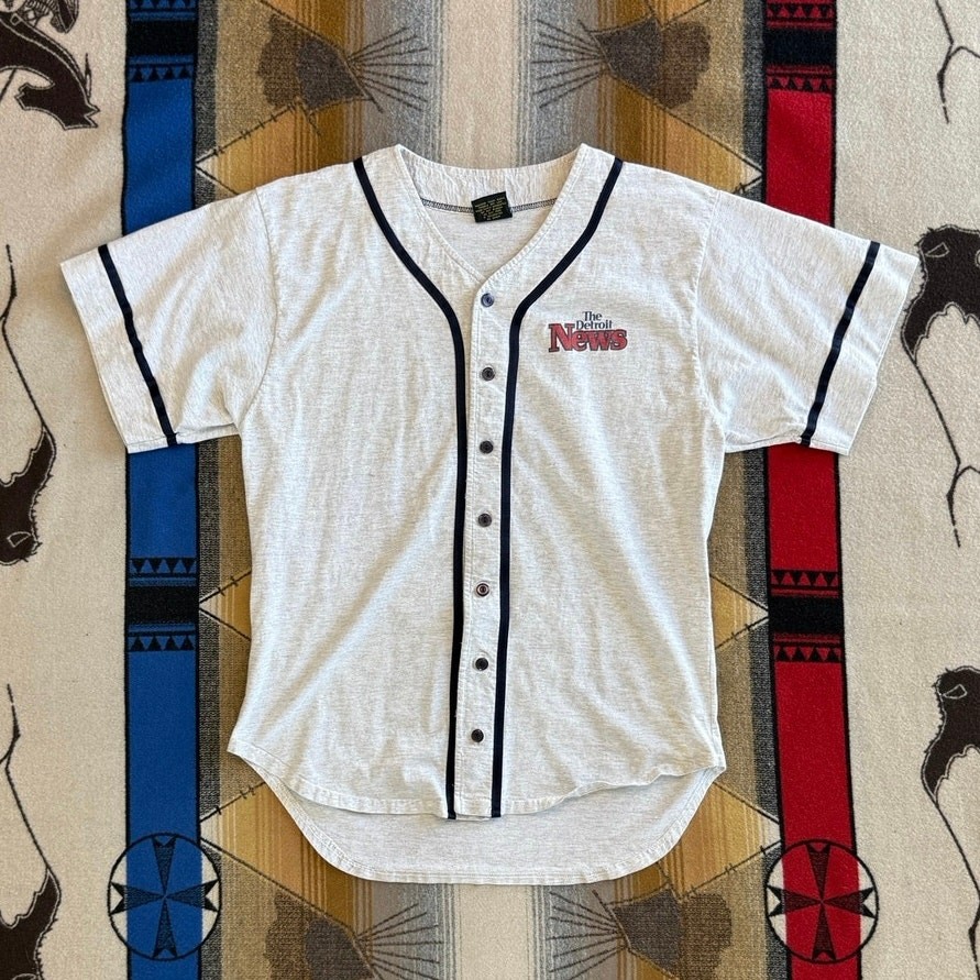 Vintage 90s The Detroit News Newspaper Baseball Jersey Size XL Made In USA gallery