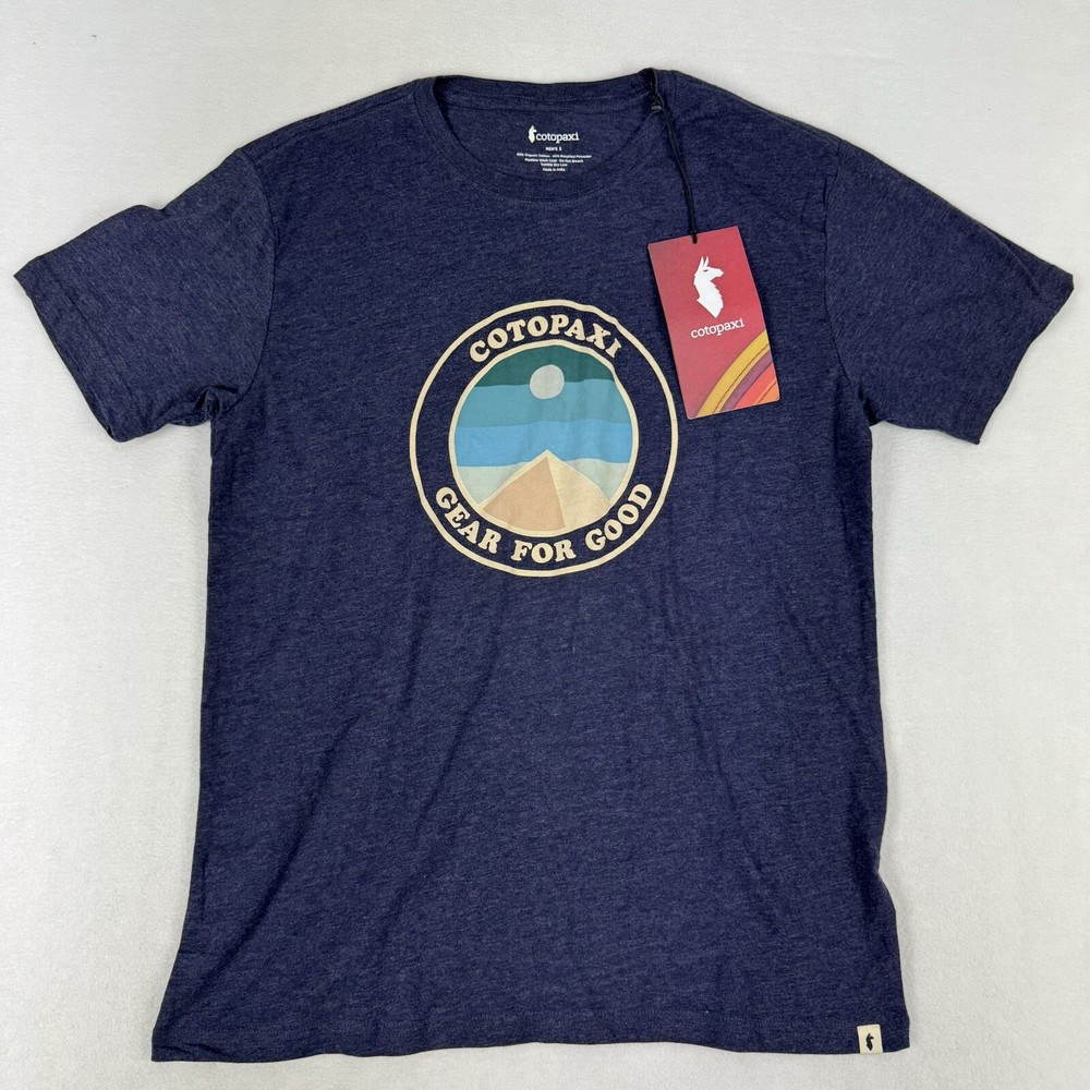Cotopaxi Shirt Mens Small Blue Sunny Side T-Shirt Outdoors Logo Gear For Good