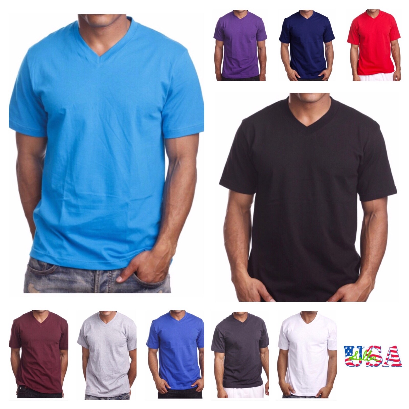 Mens T-Shirt HEAVY WEIGHT Plain V-Neck BIG AND TALL Camo Hunt GYM Active Tee gallery