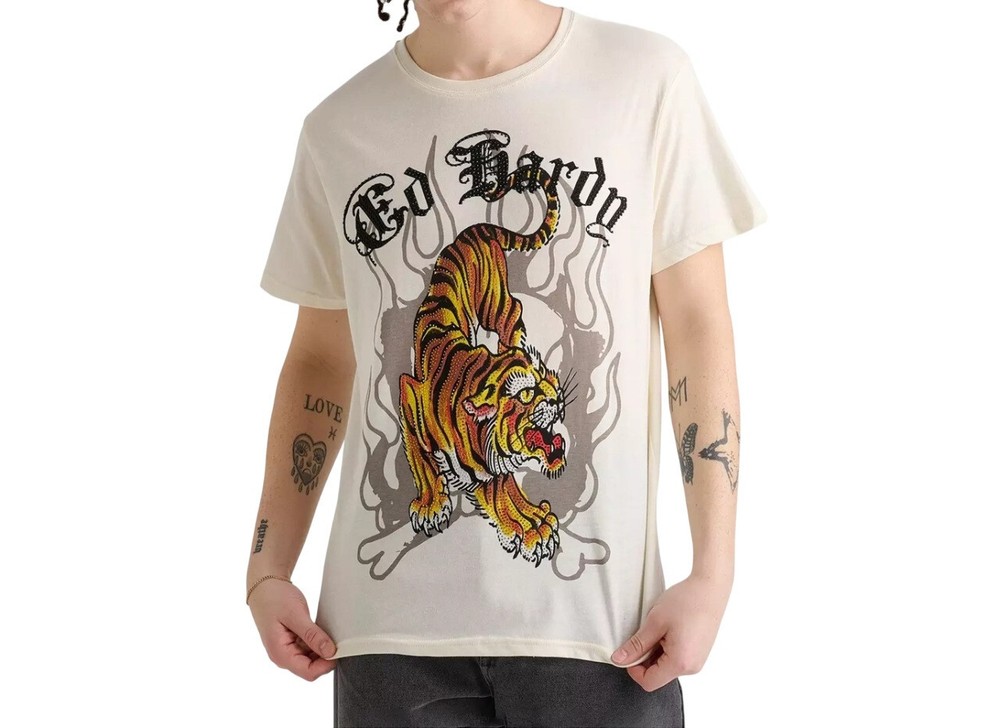 Ed Hardy Men’s Crawling Tiger Rhinestone T-Shirt – EHM1100-146RS