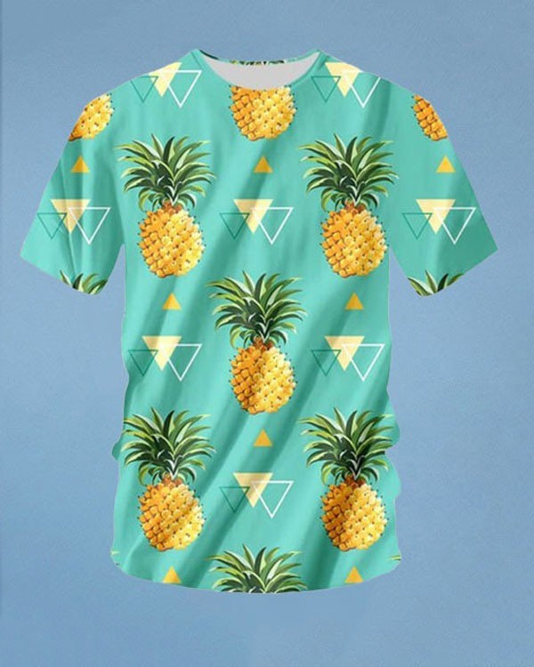 3D Pineapple T-Shirt All Over Print Mint Green Fruit Graphic Summer Beach Tee