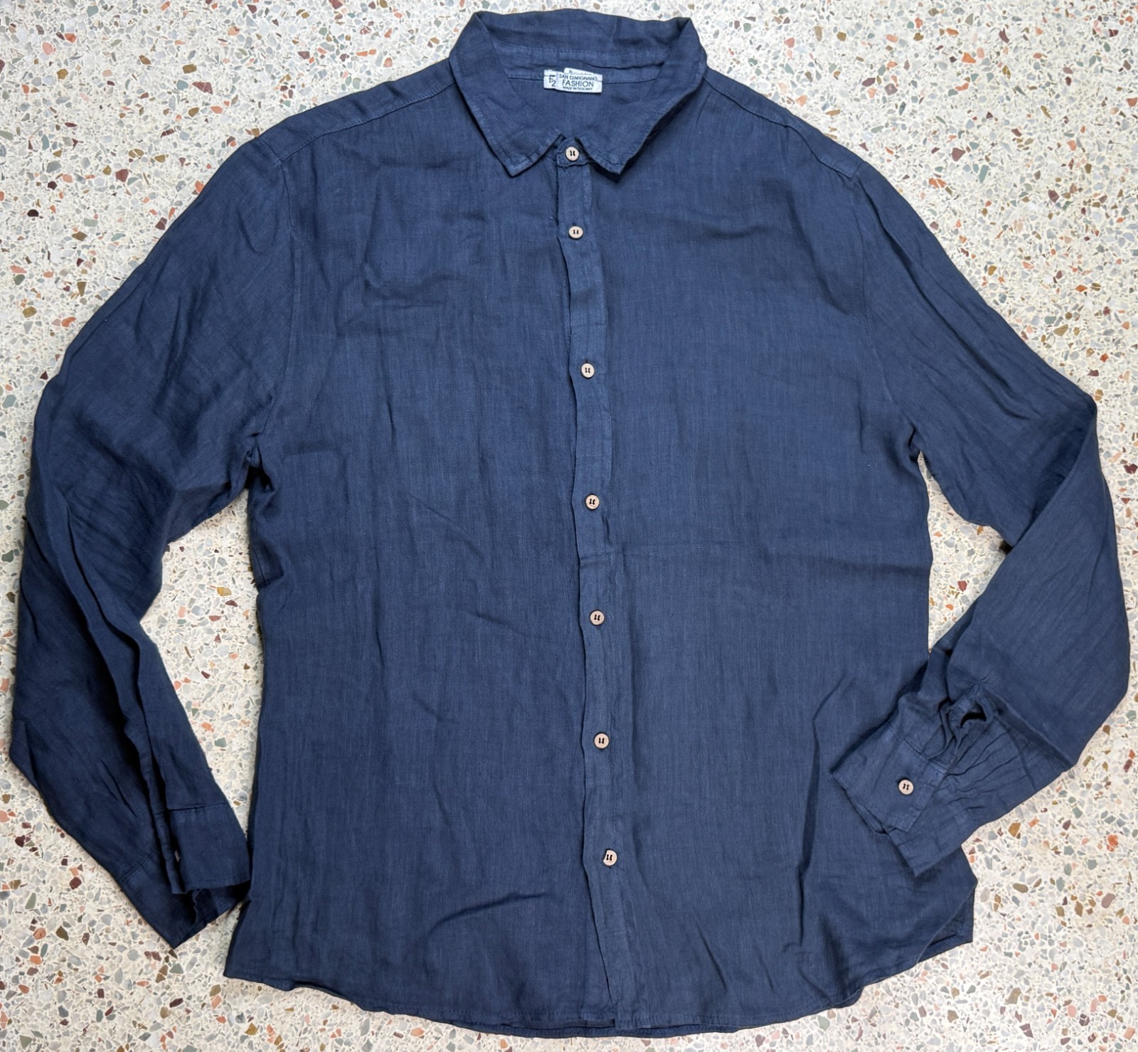 San Gimignano F2 Fashion Men’s Blue 100% Linen Long Sleeve Shirt Size XL